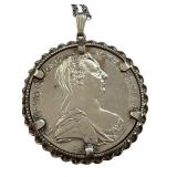 Sterling Silver 20" Chain with Large Maria Theresa Coin Pendant Sterling Silver 20" Chain with Large Maria Theresa Coin Pendant