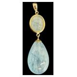 Aquamarine and 14K Gold Pendant, 1.8 Inch Drop Aquamarine and 14K Gold Pendant, 1.8 Inch Drop