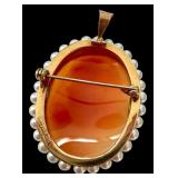14k Italian Cameo Brooch Pendant with Pearls 14k Italian Cameo Brooch Pendant with Pearls