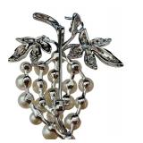 Sterling Silver Grape Cluster Brooch with Pearl Accents Sterling Silver Grape Cluster Brooch with Pearl Accents