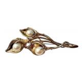 Sterling Silver 925 Lily Flower Brooch with Pearls, 3 Inch Sterling Silver 925 Lily Flower Brooch with Pearls, 3 Inch