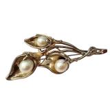 Sterling Silver 925 Lily Flower Brooch with Pearls, 3 Inch Sterling Silver 925 Lily Flower Brooch with Pearls, 3 Inch