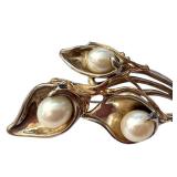Sterling Silver 925 Lily Flower Brooch with Pearls, 3 Inch Sterling Silver 925 Lily Flower Brooch with Pearls, 3 Inch