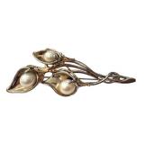 Sterling Silver 925 Lily Flower Brooch with Pearls, 3 Inch Sterling Silver 925 Lily Flower Brooch with Pearls, 3 Inch