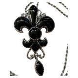Sterling Silver 17in Chain with Fleur-de-Lis Black Pendant Sterling Silver 17in Chain with Fleur-de-Lis Black Pendant