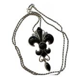 Sterling Silver 17in Chain with Fleur-de-Lis Black Pendant Sterling Silver 17in Chain with Fleur-de-Lis Black Pendant