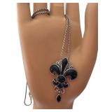 Sterling Silver 17in Chain with Fleur-de-Lis Black Pendant Sterling Silver 17in Chain with Fleur-de-Lis Black Pendant