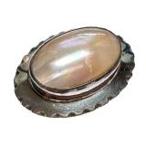 Sterling Silver Nakai Brooch with Oval Gemstone Inlay Sterling Silver Nakai Brooch with Oval Gemstone Inlay