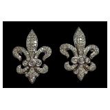 Pair of Sterling Silver Fleur-de-Lis Brooches with Rhinestones Pair of Sterling Silver Fleur-de-Lis Brooches with Rhinestones
