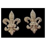Pair of Sterling Silver Fleur-de-Lis Brooches with Rhinestones Pair of Sterling Silver Fleur-de-Lis Brooches with Rhinestones