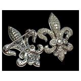 Pair of Sterling Silver Fleur-de-Lis Brooches with Rhinestones Pair of Sterling Silver Fleur-de-Lis Brooches with Rhinestones