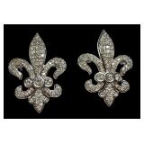 Pair of Sterling Silver Fleur-de-Lis Brooches with Rhinestones Pair of Sterling Silver Fleur-de-Lis Brooches with Rhinestones