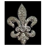 Pair of Sterling Silver Fleur-de-Lis Brooches with Rhinestones Pair of Sterling Silver Fleur-de-Lis Brooches with Rhinestones