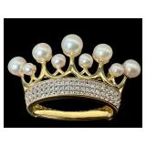 Sterling Silver Crown Brooch with Pearls and CZ Accents Sterling Silver Crown Brooch with Pearls and CZ Accents