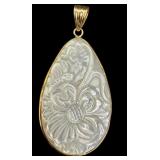 Carved Mother of Pearl Pendant with 14K Gold Setting Carved Mother of Pearl Pendant with 14K Gold Setting