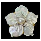 14K Gold Mother of Pearl Flower Brooch with Diamond Accents 14K Gold Mother of Pearl Flower Brooch with Diamond Accents