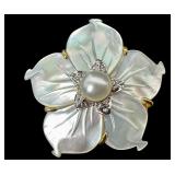 14K Gold Mother of Pearl Flower Brooch with Diamond Accents 14K Gold Mother of Pearl Flower Brooch with Diamond Accents