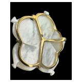 14K Gold Mother of Pearl Flower Brooch with Diamond Accents 14K Gold Mother of Pearl Flower Brooch with Diamond Accents