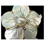 14K Gold Mother of Pearl Flower Brooch with Diamond Accents 14K Gold Mother of Pearl Flower Brooch with Diamond Accents