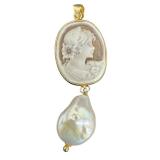 Sterling Silver Cameo Pendant with Baroque Pearl Drop, 2.25 Inches Sterling Silver Cameo Pendant with Baroque Pearl Drop, 2.25 Inches