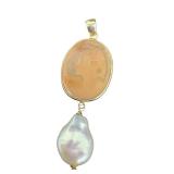 Sterling Silver Cameo Pendant with Baroque Pearl Drop, 2.25 Inches Sterling Silver Cameo Pendant with Baroque Pearl Drop, 2.25 Inches