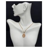 14K Gold Italian Chain Necklace with Anchor Cameo Pendant 14K Gold Italian Chain Necklace with Anchor Cameo Pendant