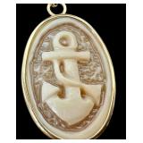 14K Gold Italian Chain Necklace with Anchor Cameo Pendant 14K Gold Italian Chain Necklace with Anchor Cameo Pendant