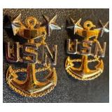 Pair of Sterling Silver USN Navy Anchor Insignia Pins with Stars, 1 Inch Pair of Sterling Silver USN Navy Anchor Insignia Pins with Stars, 1 Inch