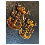 Pair of Sterling Silver USN Navy Anchor Insignia Pins with Stars, 1 Inch Pair of Sterling Silver USN Navy Anchor Insignia Pins with Stars, 1 Inch