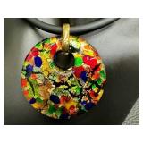 Venezia Classica Murano Glass Pendant Necklace, 2 Inch Multicolor Disc Venezia Classica Murano Glass Pendant Necklace, 2 Inch Multicolor Disc