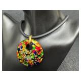 Venezia Classica Murano Glass Pendant Necklace, 2 Inch Multicolor Disc Venezia Classica Murano Glass Pendant Necklace, 2 Inch Multicolor Disc