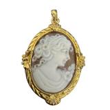 18K Gold Cameo Pendant with Carved Profile 18K Gold Cameo Pendant with Carved Profile