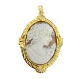 18K Gold Cameo Pendant with Carved Profile 18K Gold Cameo Pendant with Carved Profile