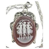 Sterling Silver Cameo Pendant Necklace with 22 Inch Chain Sterling Silver Cameo Pendant Necklace with 22 Inch Chain