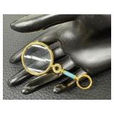 Vintage Gold Tone Lorgnette Magnifier with Blue Enamel 3.25 Inch Vintage Gold Tone Lorgnette Magnifier with Blue Enamel 3.25 Inch