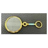 Vintage Gold Tone Lorgnette Magnifier with Blue Enamel 3.25 Inch Vintage Gold Tone Lorgnette Magnifier with Blue Enamel 3.25 Inch