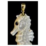 Carved Mother of Pearl Seahorse Pendant with 14K Gold Accent Carved Mother of Pearl Seahorse Pendant with 14K Gold Accent