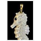 Carved Mother of Pearl Seahorse Pendant with 14K Gold Accent Carved Mother of Pearl Seahorse Pendant with 14K Gold Accent