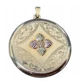 C.Co 1/20 14K Gold Filled Round Locket Pendant with Floral Design, 1.35 Inch C.Co 1/20 14K Gold Filled Round Locket Pendant with Floral Design, 1.35 Inch