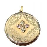 C.Co 1/20 14K Gold Filled Round Locket Pendant with Floral Design, 1.35 Inch C.Co 1/20 14K Gold Filled Round Locket Pendant with Floral Design, 1.35 Inch