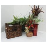 Home Decor Woven Baskets, Vases, and Artificial Flowers