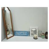 Home Decor Lot: Potter Vases, Pantry Sign, Photo Frame, Mirror