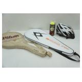Tennis Rackets, Balls, Bike Helmet