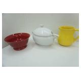 Soup Tureen, Yellow Ceramic Pitcher, and Tracy Porter Bowl