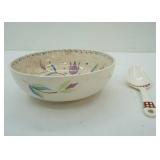 Vintage Stoneware Pennsylvania Dutch Style Bowl & Ceramic Spoon