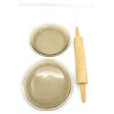Vintage Smoke Colored 9" Pie Plates & Rolling Pin
