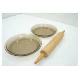 Vintage Smoke Colored 9" Pie Plates & Rolling Pin
