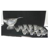 Vintage Hazel Ware Colonial Crystal Punch Bowl Set ("Seashell" produces in the 1960s)