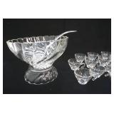 Vintage Hazel Ware Colonial Crystal Punch Bowl Set ("Seashell" produces in the 1960s)