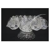 Vintage Hazel Ware Colonial Crystal Punch Bowl Set ("Seashell" produces in the 1960s)